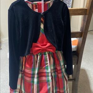 Christmas Plaid Dress with Black Velvet cardigan
